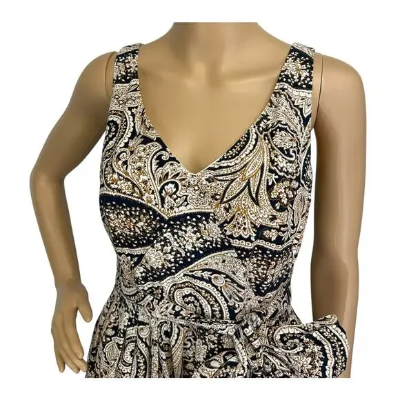 J. Crew Paisley Cotton Side Tie Dress Tan Navy Sleeveless 68682 Size 0 - Picture 8 of 12